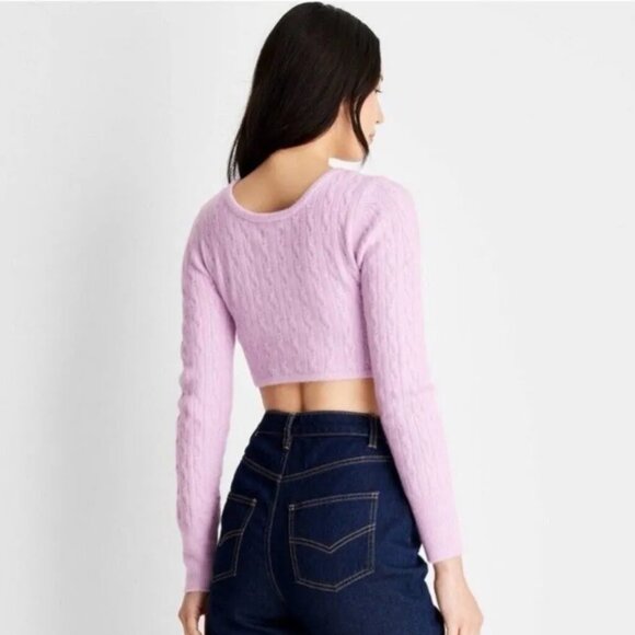 Future Collective Cable Knit Lavender Cropped Sweater Size XS. EUC. - Picture 2 of 7